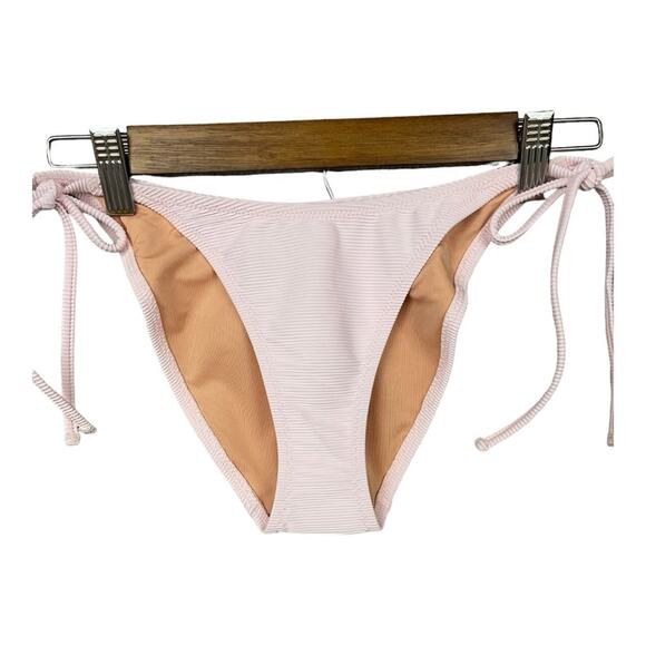 J. Crew Ribbed High Cut Hipster String Bikini Bottom in Pink Size Small NWT - Picture 2 of 7